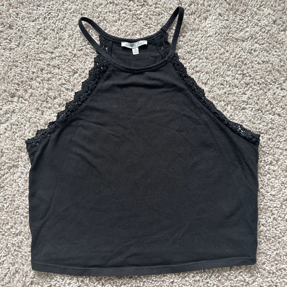Charlotte Russe High Neck Cropped Tank w/ Lace Detail